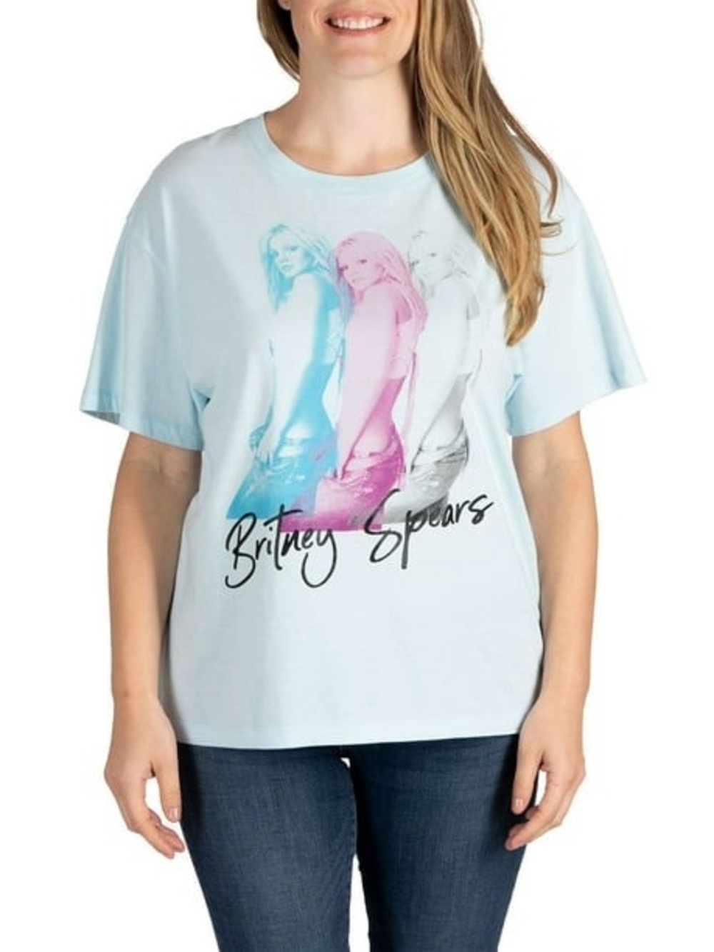 Britney Spears Graphic Tee Women's XXL - Light Blue with Pink Cotton Shirt 2XL